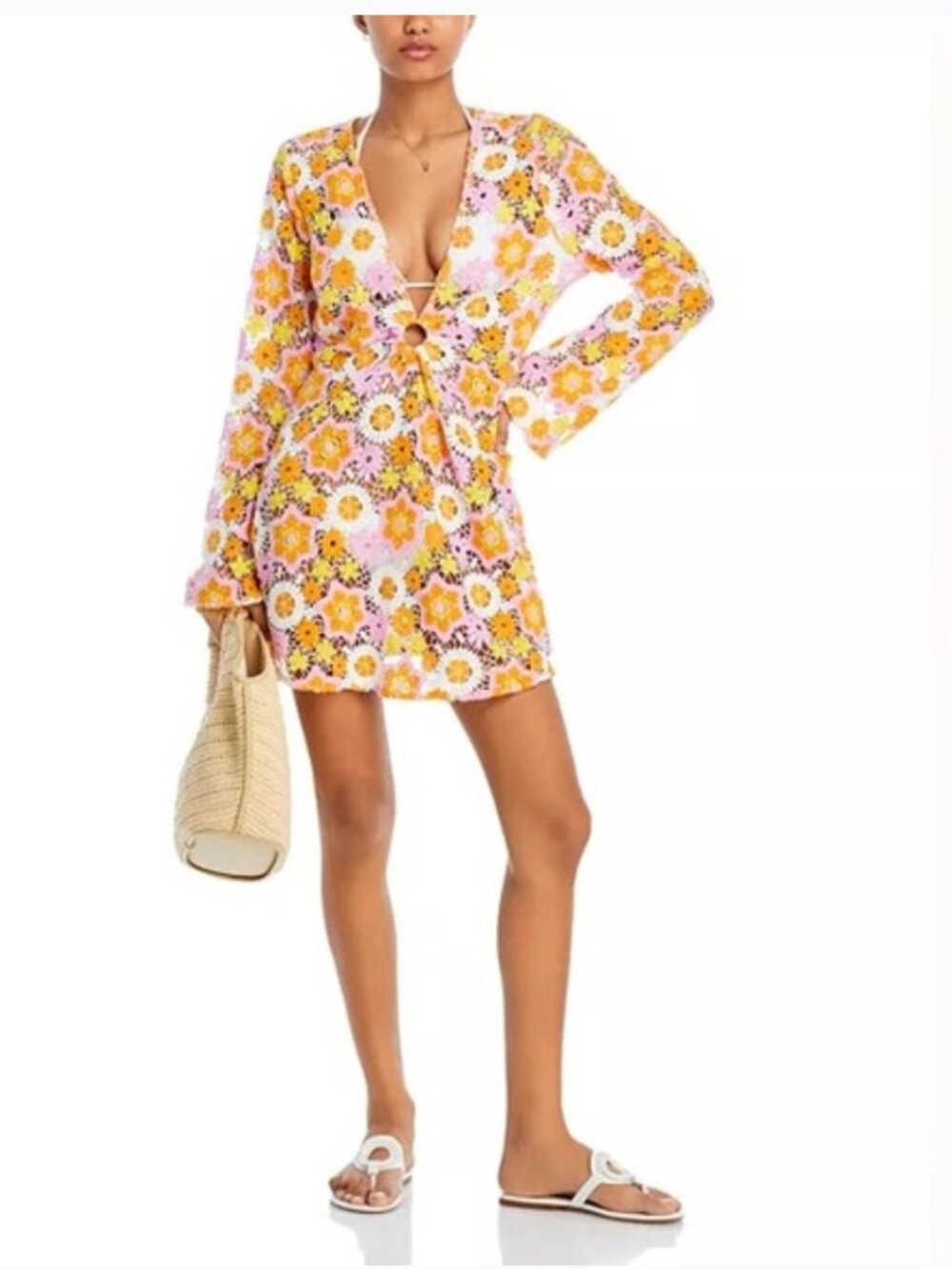 Ramy Brook Analia Floral Lace Crochet Mini Dress Cover Up XS  - Like New